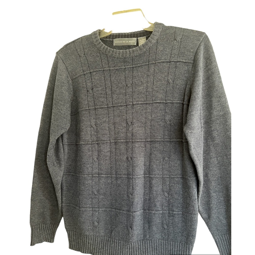 Oscar de la Renta Mens Steel Blue Textured Crew Neck‎ Sweater Small MAOSR4443